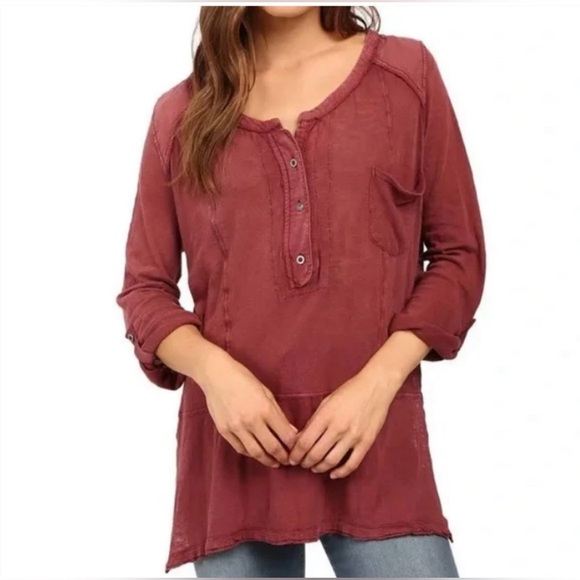 We The Free Tops - Free People “We The Free” Distressed Oversized Stargazer Henley Top Size Small